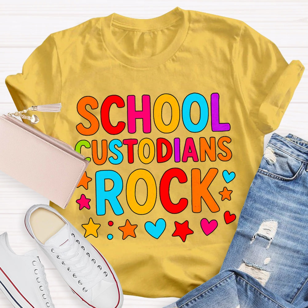 School Custodian Rock Colorful Fonts And Star Prints T-shirt