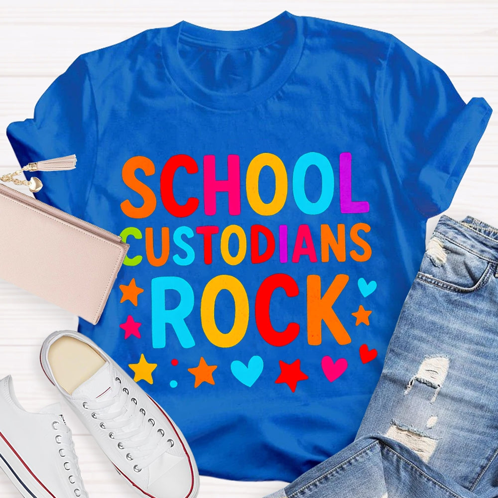 School Custodian Rock Colorful Fonts And Star Prints T-shirt
