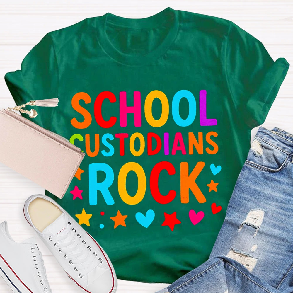 School Custodian Rock Colorful Fonts And Star Prints T-shirt