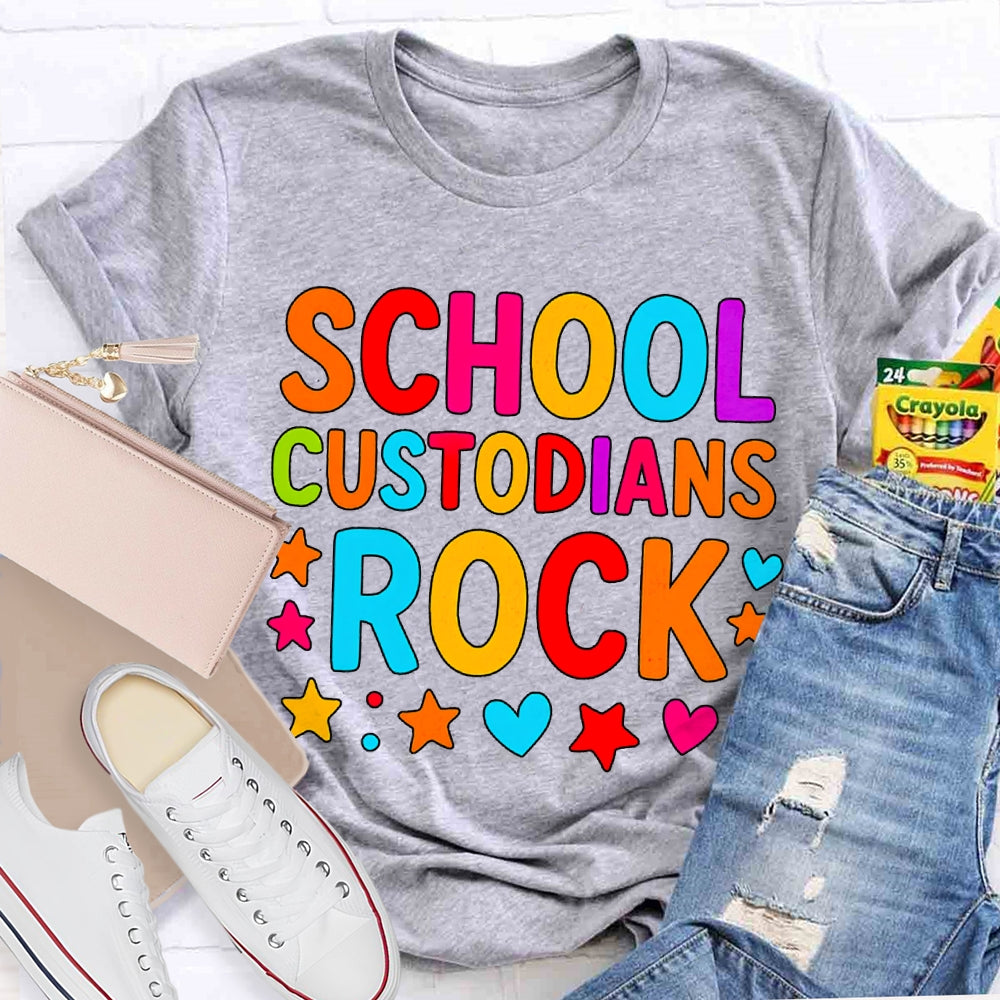 School Custodian Rock Colorful Fonts And Star Prints T-shirt