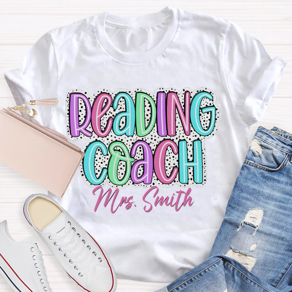 Personalized Name Reading Coach Polka Dot Colored Lettering Print T-shirt