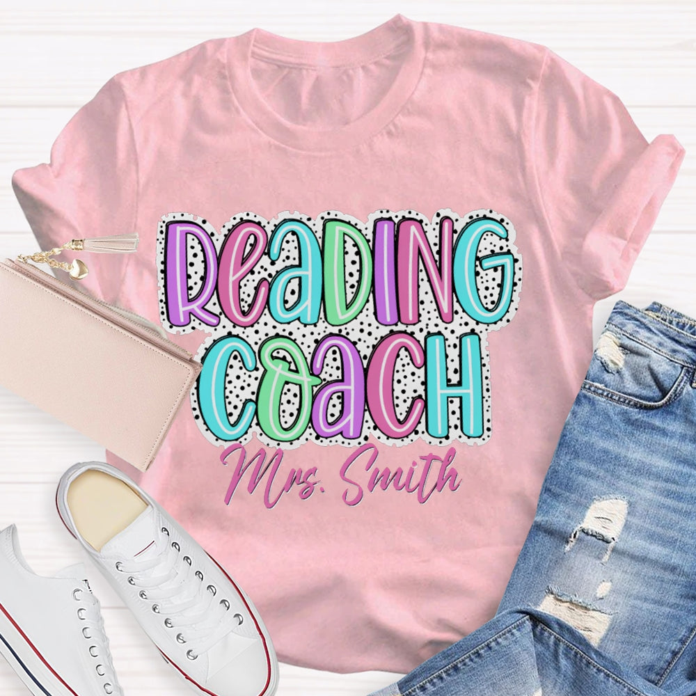Personalized Name Reading Coach Polka Dot Colored Lettering Print T-shirt