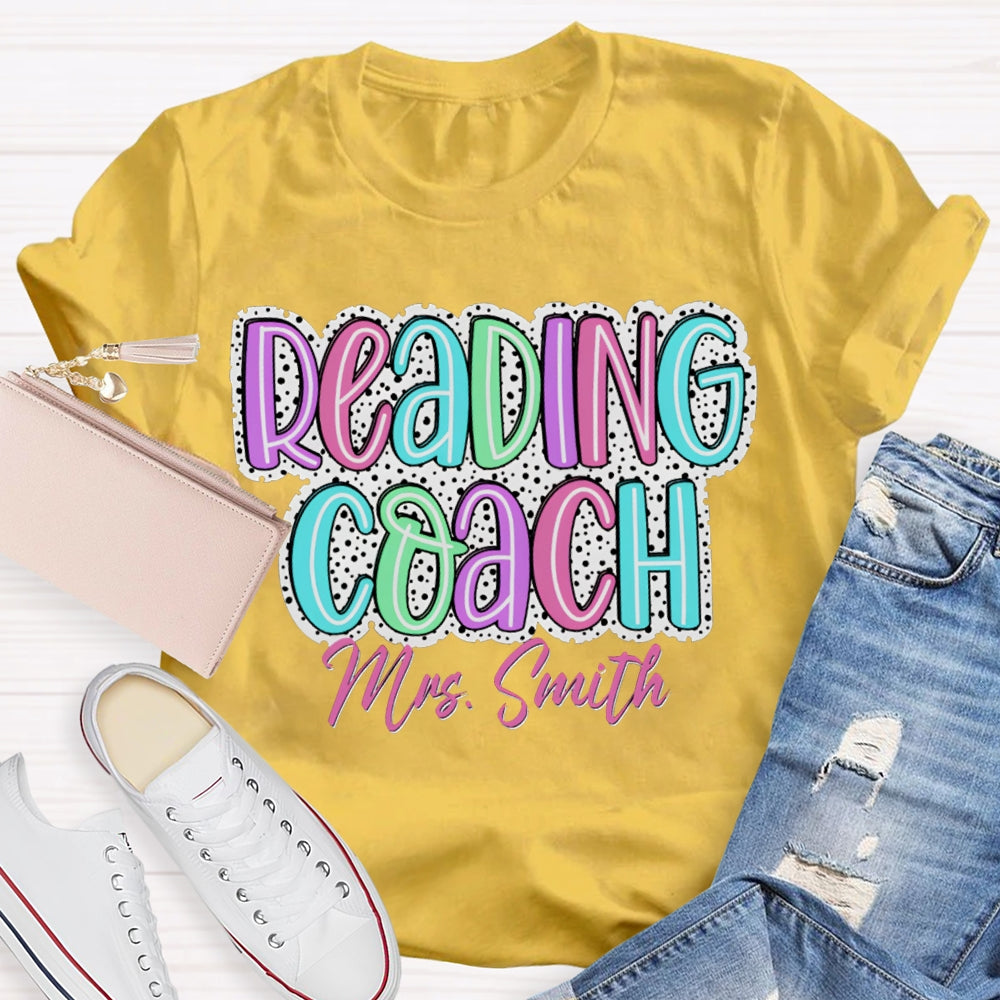 Personalized Name Reading Coach Polka Dot Colored Lettering Print T-shirt