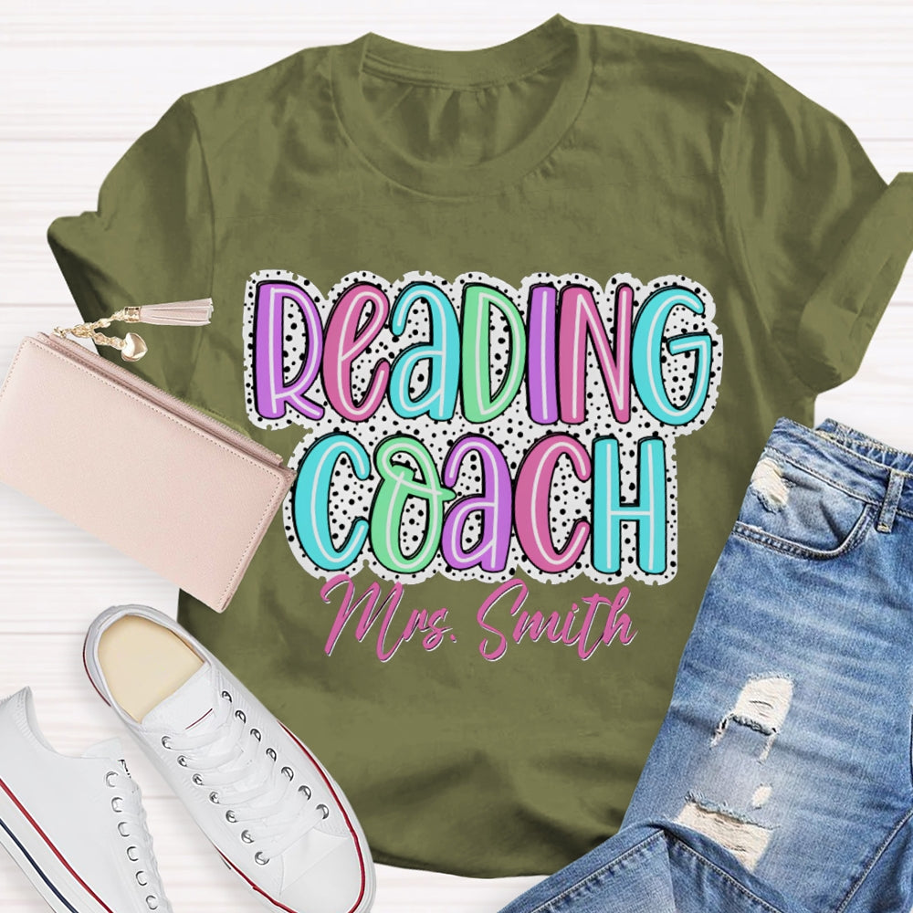 Personalized Name Reading Coach Polka Dot Colored Lettering Print T-shirt