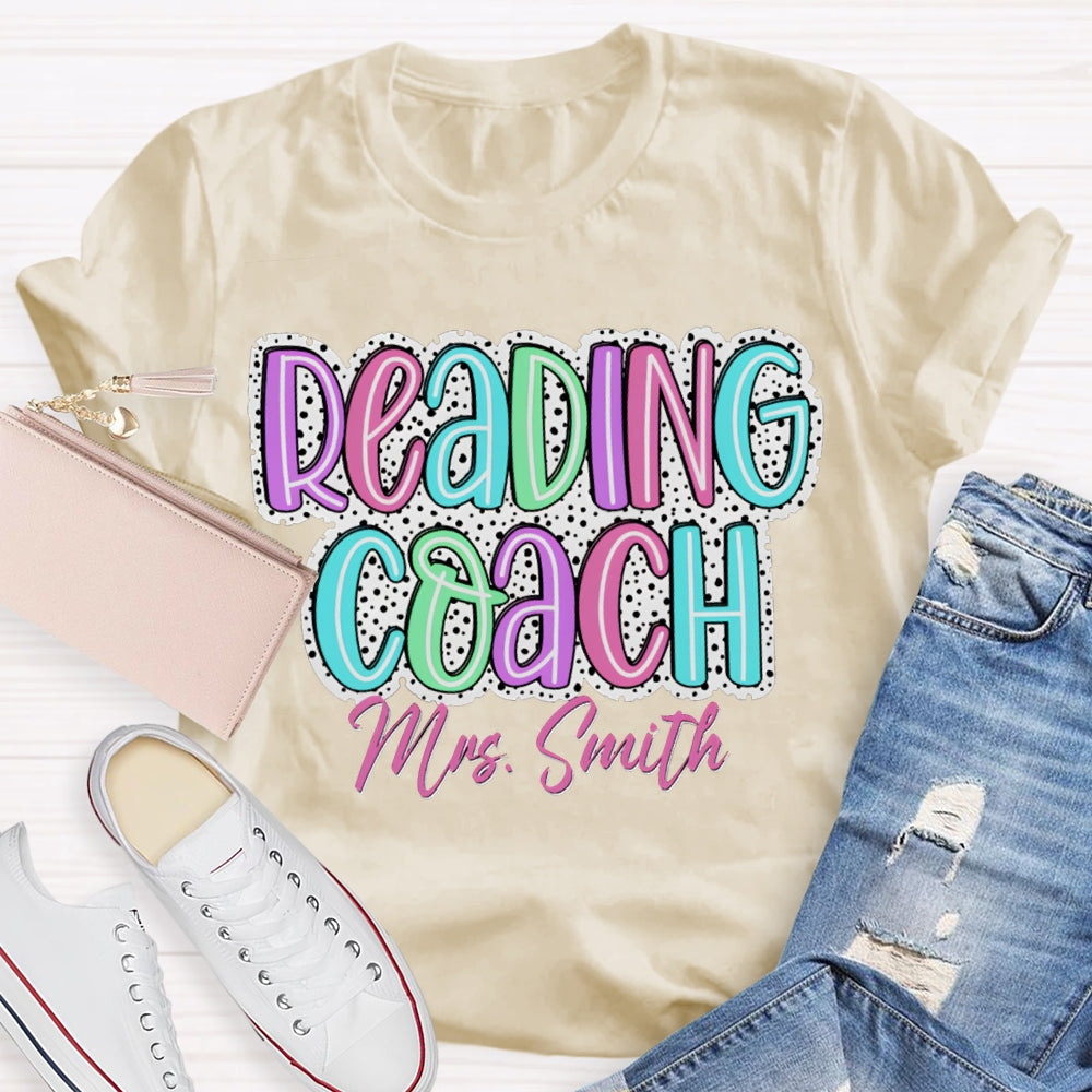 Personalized Name Reading Coach Polka Dot Colored Lettering Print T-shirt