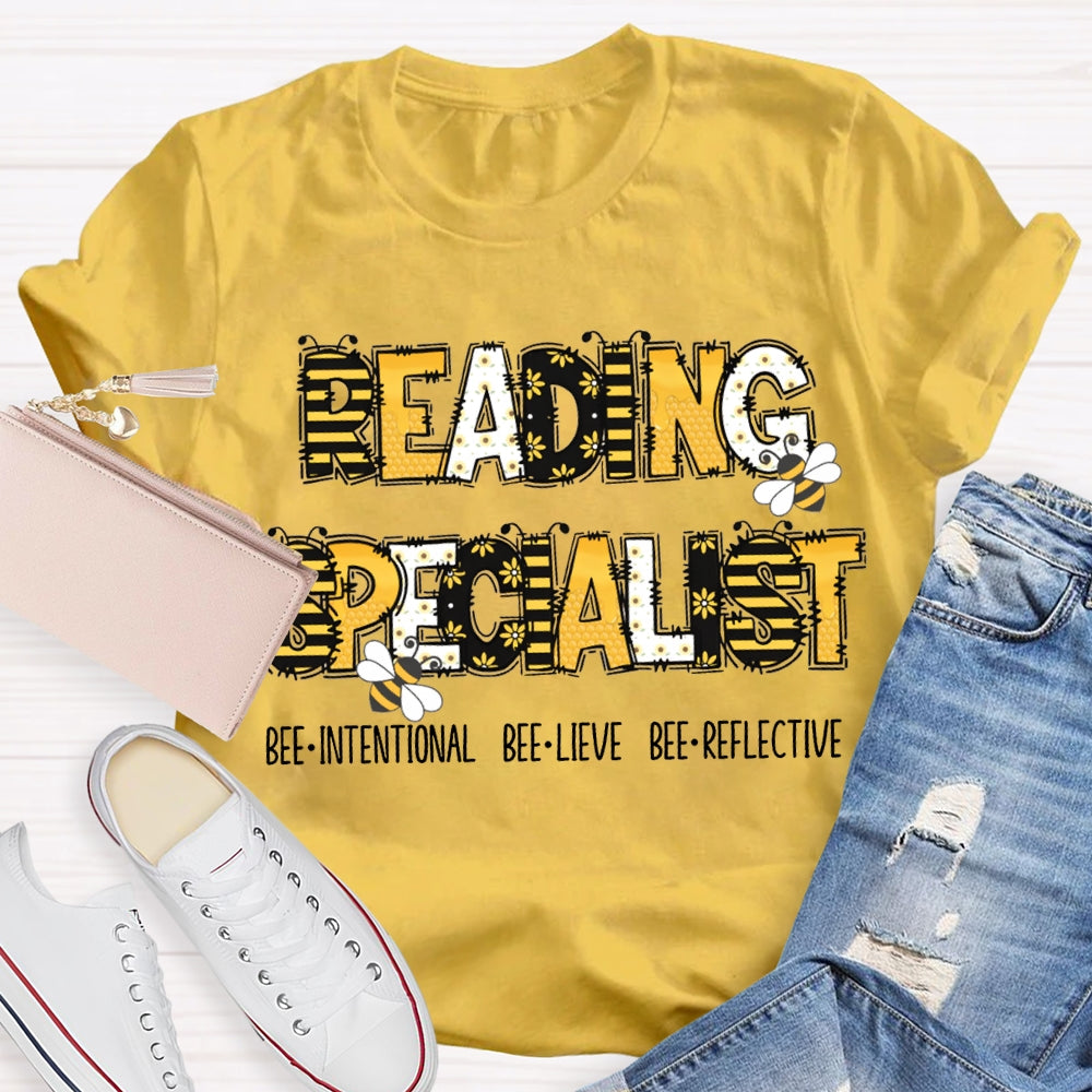 Reading Specialist Bee Intentional Bee Lieve Bee Reflective T-shirt