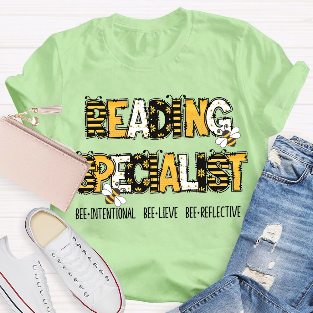 Reading Specialist Bee Intentional Bee Lieve Bee Reflective T-shirt