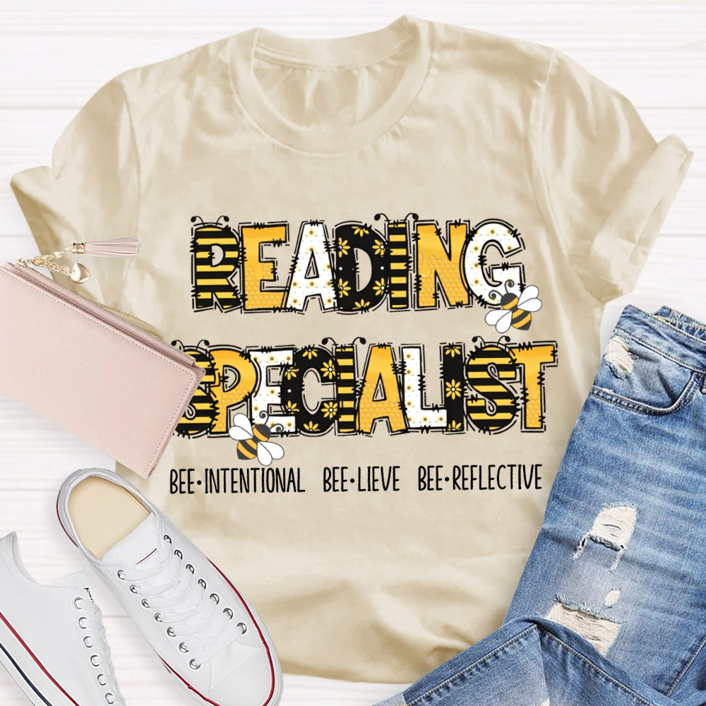 Reading Specialist Bee Intentional Bee Lieve Bee Reflective T-shirt