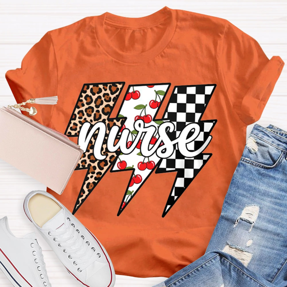 School Nurse Colorful Checkered Lightning Print T-shirt