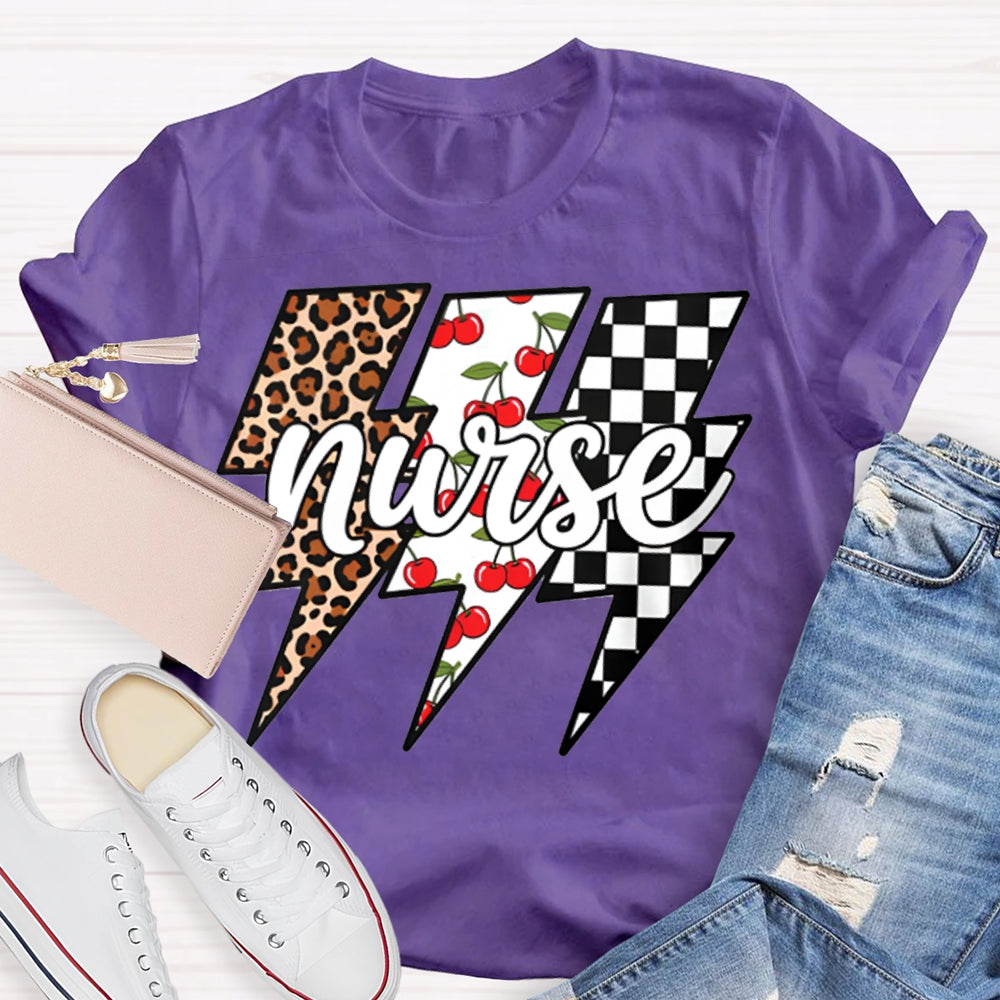 School Nurse Colorful Checkered Lightning Print T-shirt