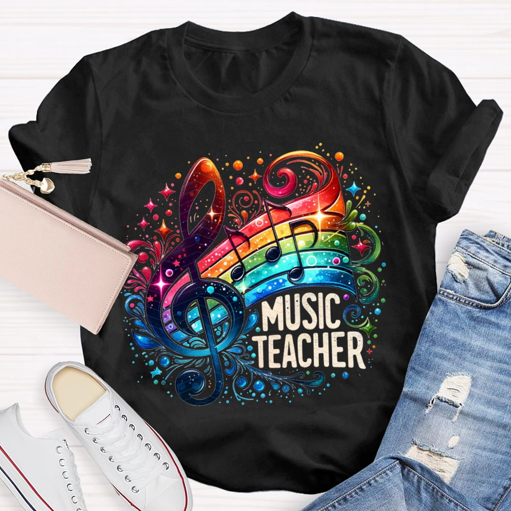Music Teacher Colorful Tie-Dye Guitar Print T-shirt