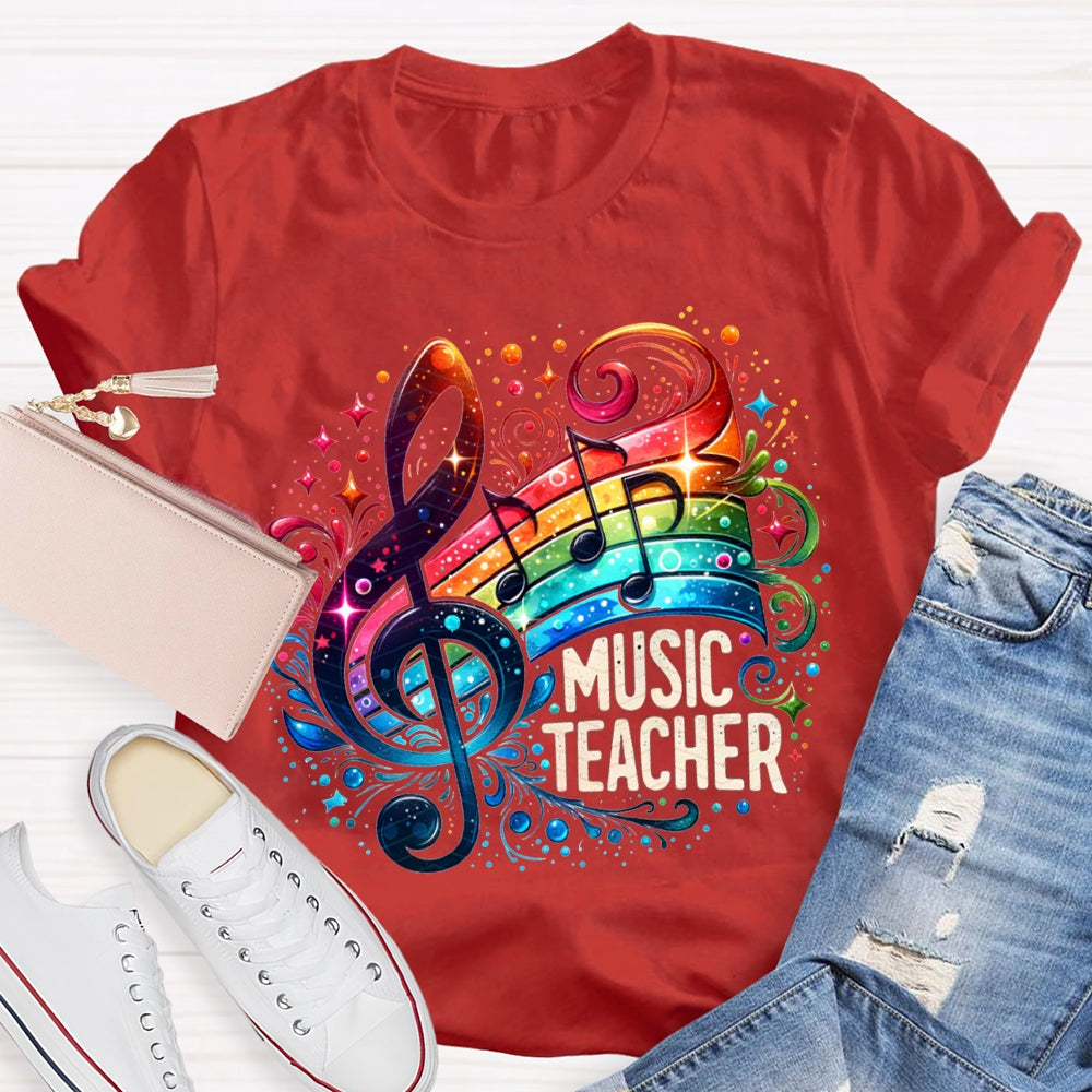Music Teacher Colorful Tie-Dye Guitar Print T-shirt