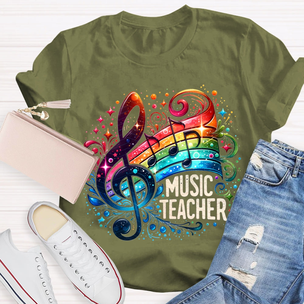 Music Teacher Colorful Tie-Dye Guitar Print T-shirt