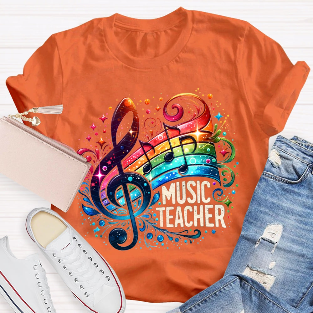 Music Teacher Colorful Tie-Dye Guitar Print T-shirt
