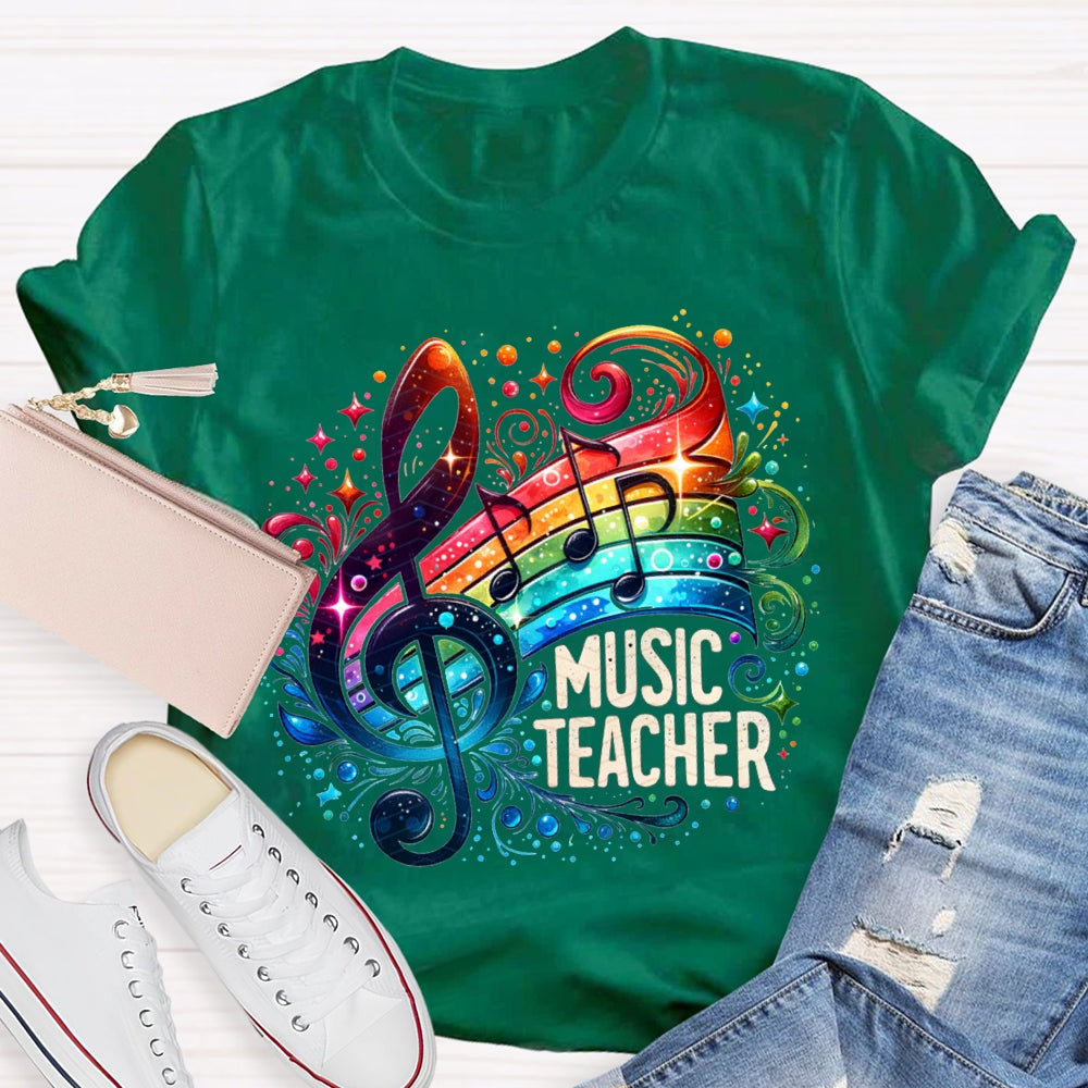 Music Teacher Colorful Tie-Dye Guitar Print T-shirt