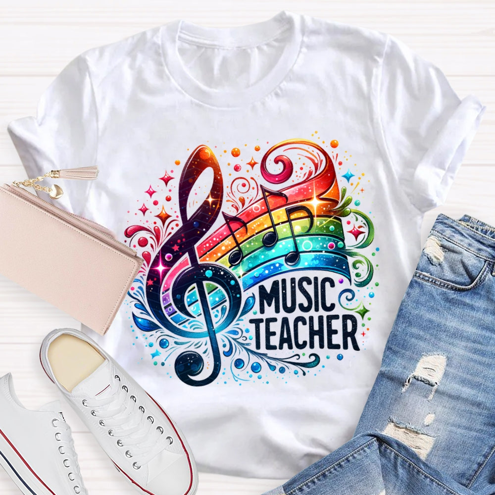 Music Teacher Colorful Tie-Dye Guitar Print T-shirt