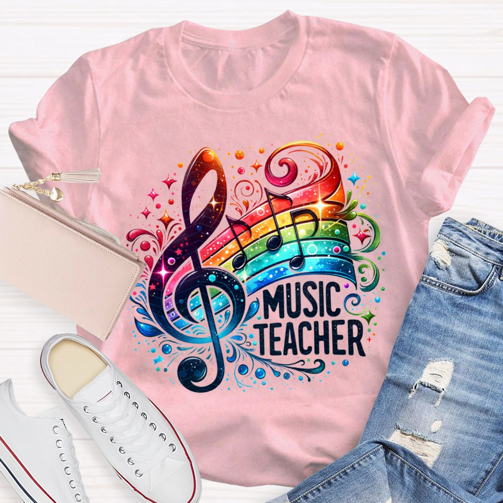 Music Teacher Colorful Tie-Dye Guitar Print T-shirt