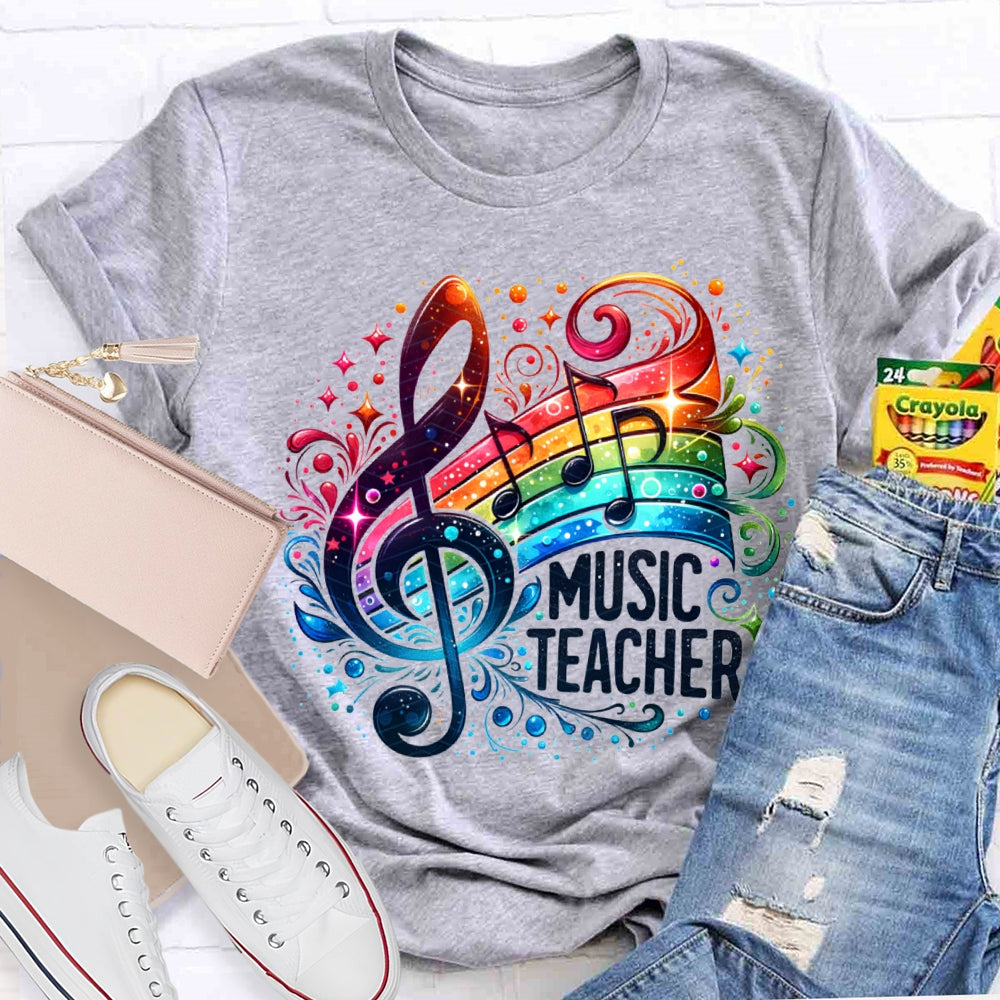 Music Teacher Colorful Tie-Dye Guitar Print T-shirt