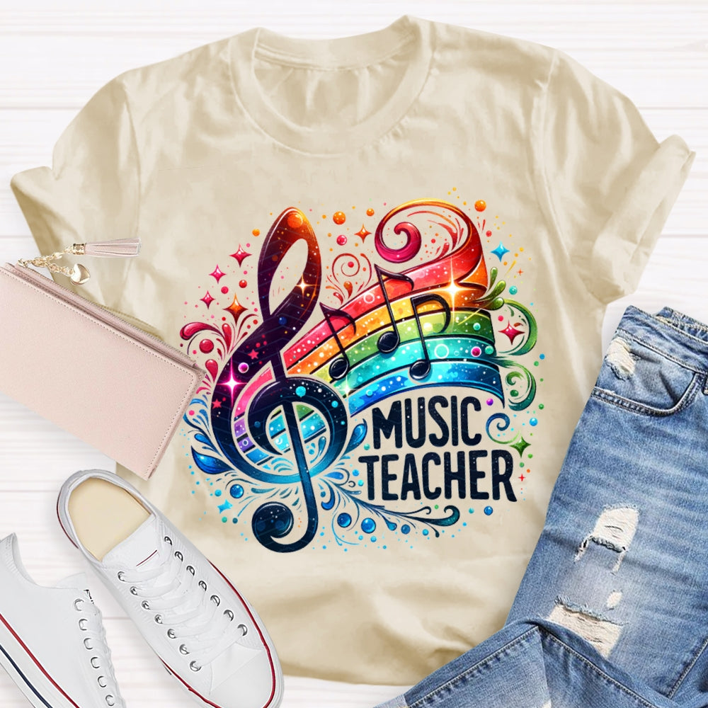 Music Teacher Colorful Tie-Dye Guitar Print T-shirt
