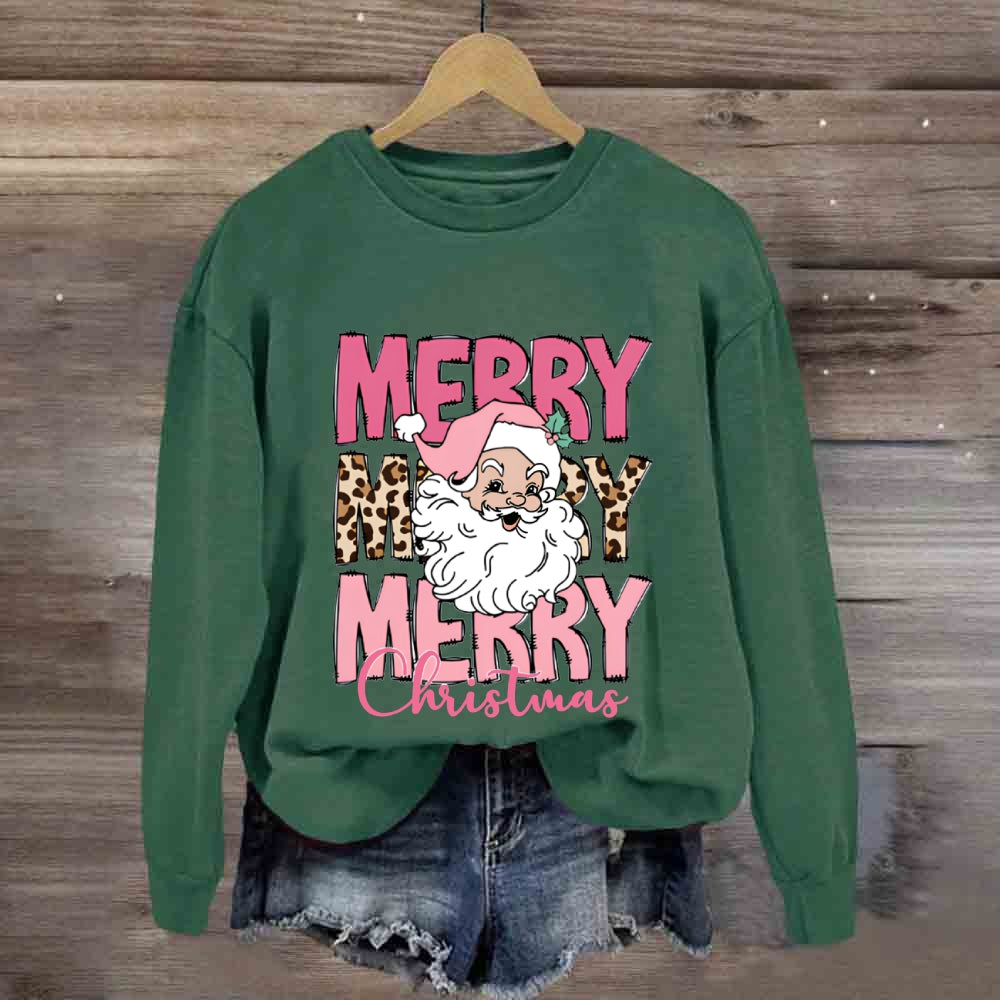 Merry Christmas Pink Leopard Letter Sweatshirt