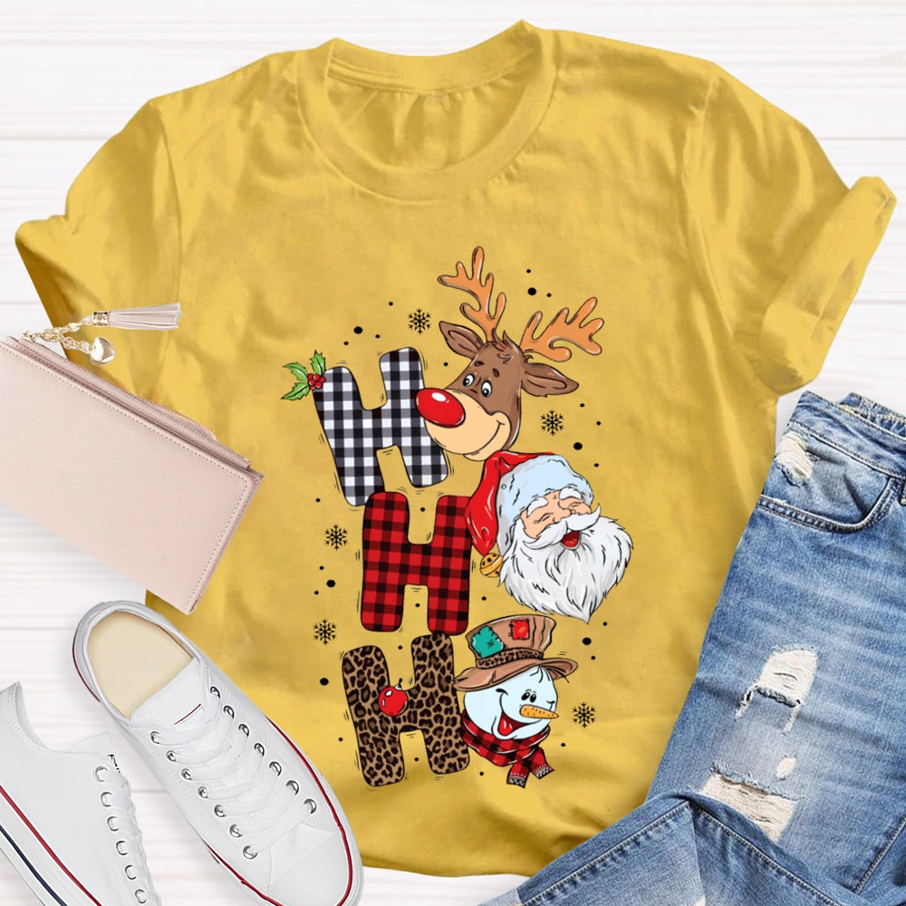 Merry Christmas Vibes Christmas Reindeer Snowman And Santa Claus T-shirt