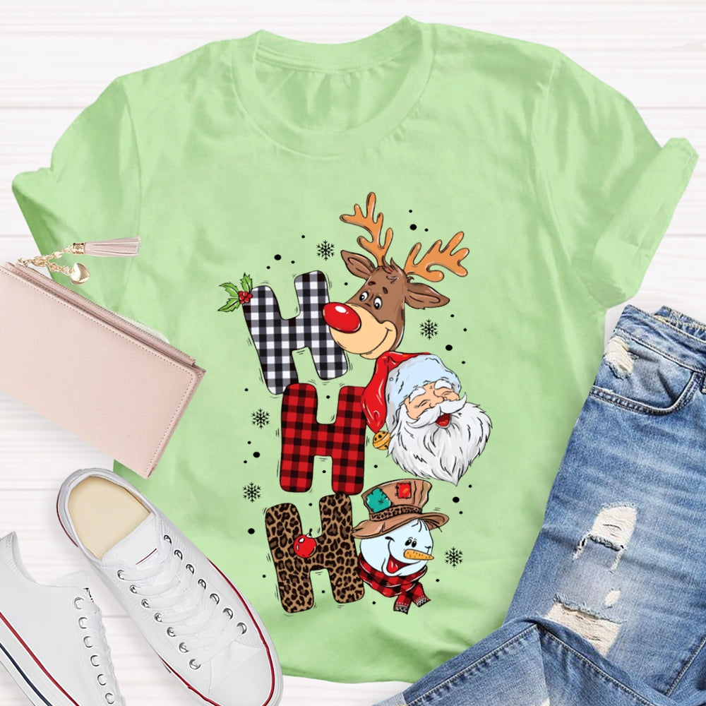 Merry Christmas Vibes Christmas Reindeer Snowman And Santa Claus T-shirt