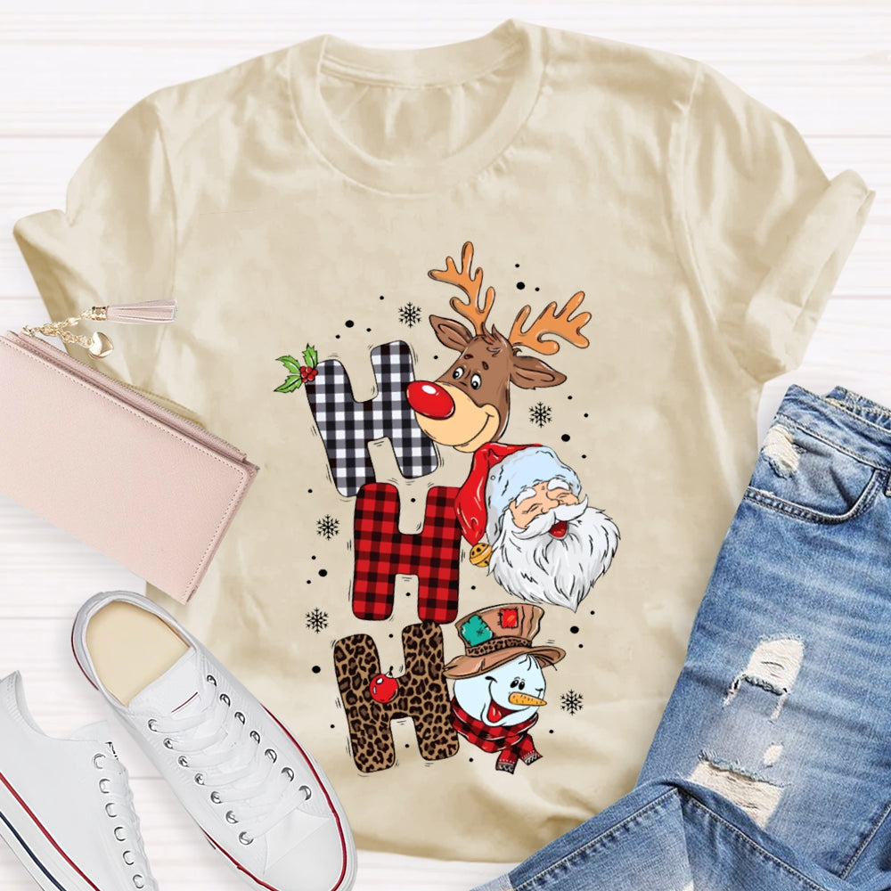Merry Christmas Vibes Christmas Reindeer Snowman And Santa Claus T-shirt
