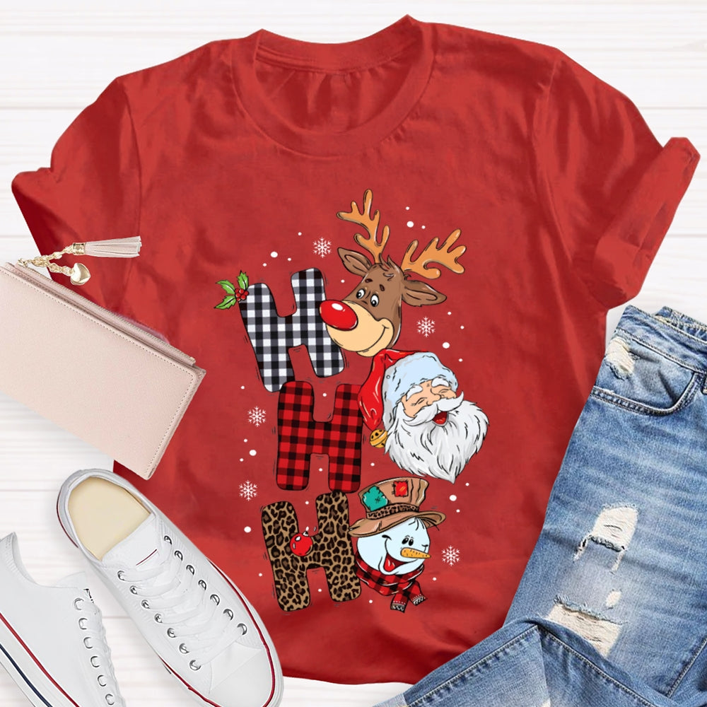 Merry Christmas Vibes Christmas Reindeer Snowman And Santa Claus T-shirt