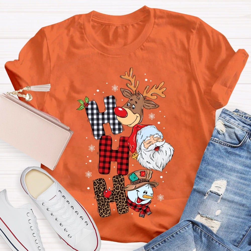 Merry Christmas Vibes Christmas Reindeer Snowman And Santa Claus T-shirt