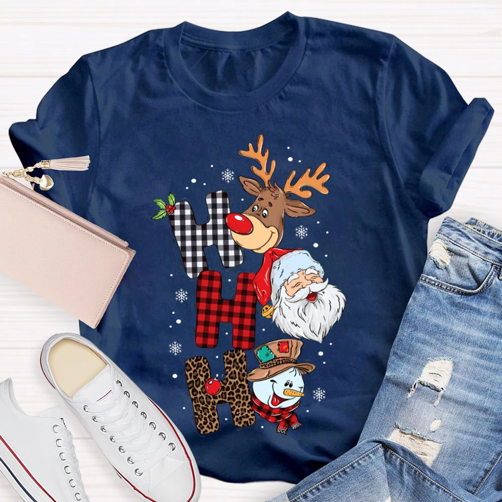Merry Christmas Vibes Christmas Reindeer Snowman And Santa Claus T-shirt