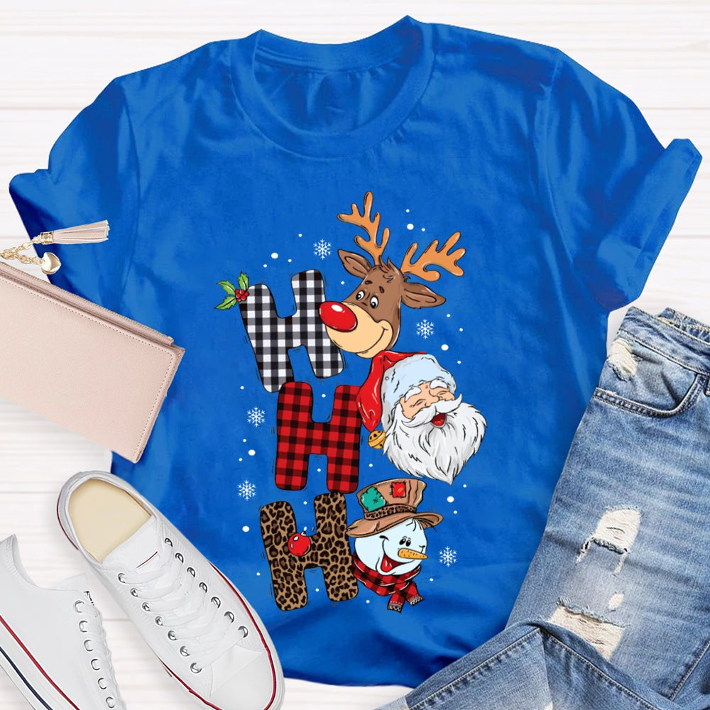 Merry Christmas Vibes Christmas Reindeer Snowman And Santa Claus T-shirt