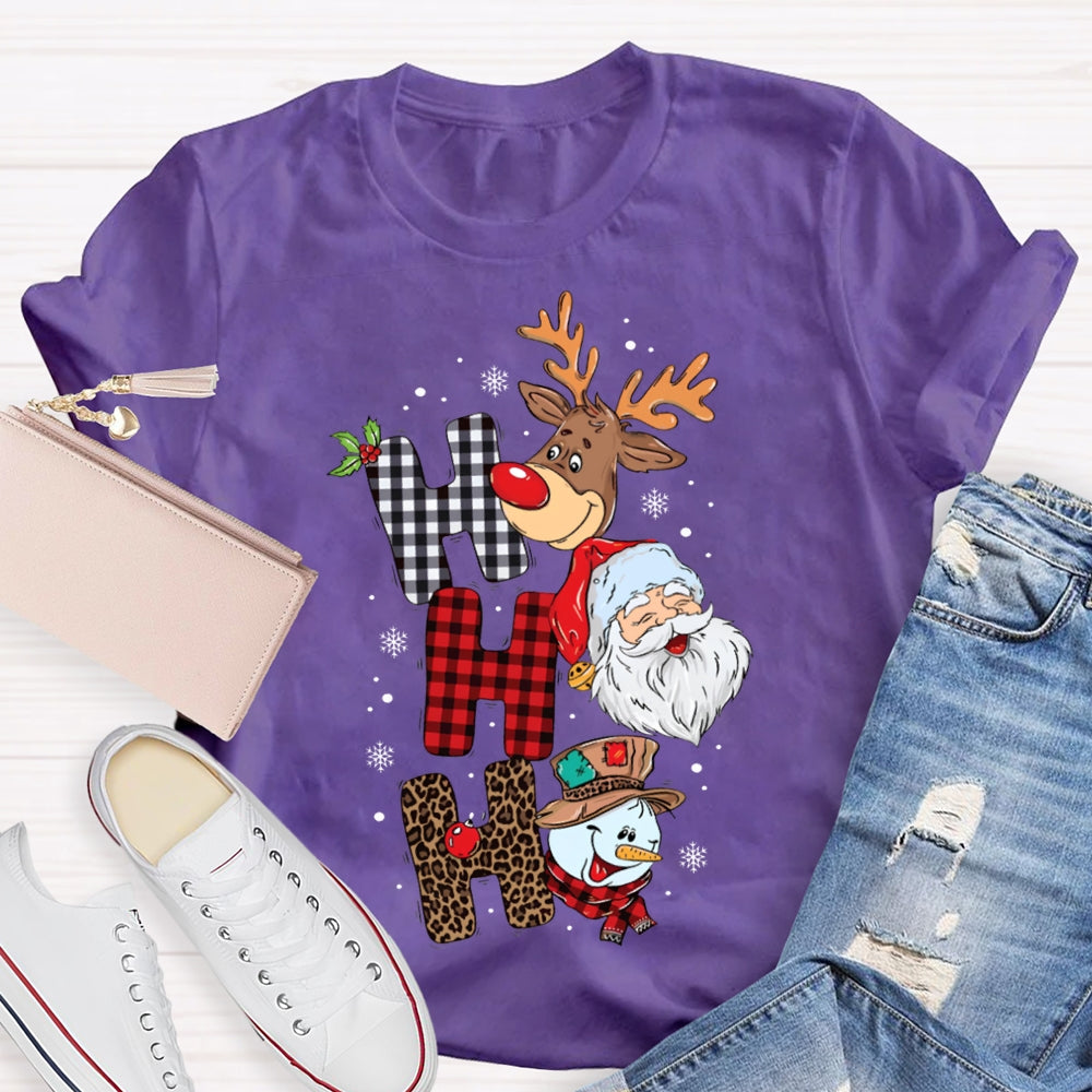 Merry Christmas Vibes Christmas Reindeer Snowman And Santa Claus T-shirt