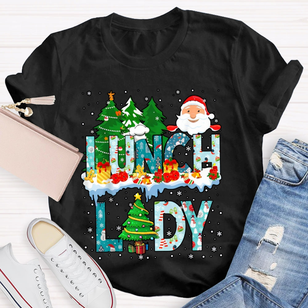 Christmas Lunch Lady Christmas Trees Snowflake Vibes T-shirt