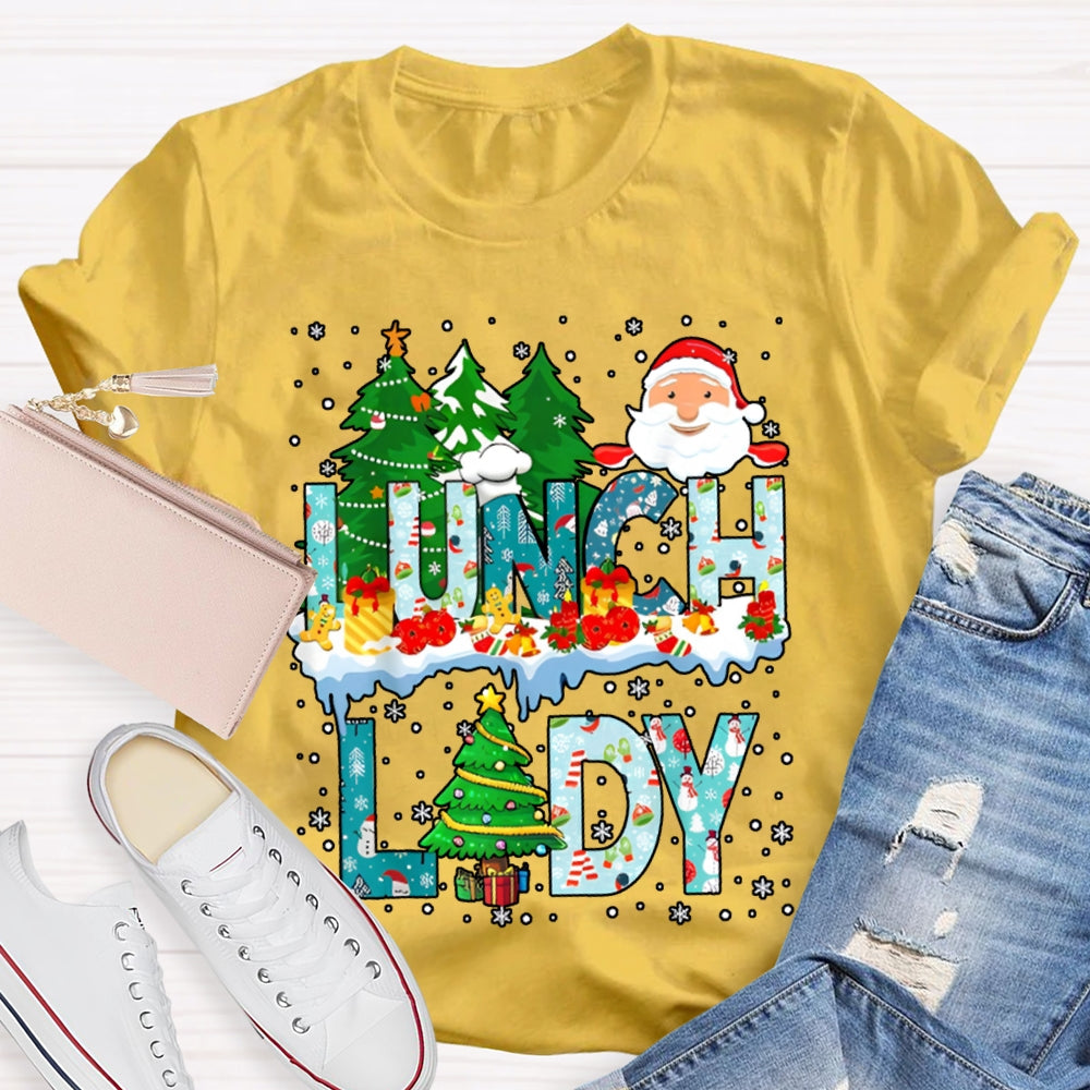 Christmas Lunch Lady Christmas Trees Snowflake Vibes T-shirt