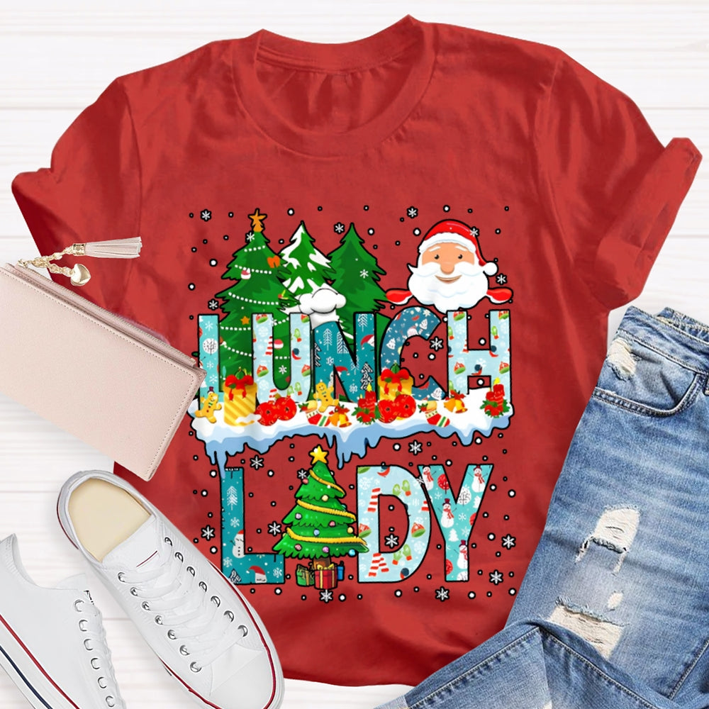 Christmas Lunch Lady Christmas Trees Snowflake Vibes T-shirt