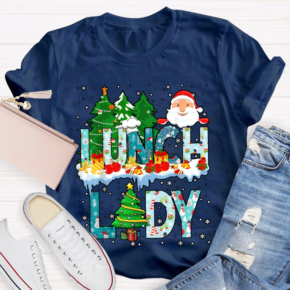 Christmas Lunch Lady Christmas Trees Snowflake Vibes T-shirt