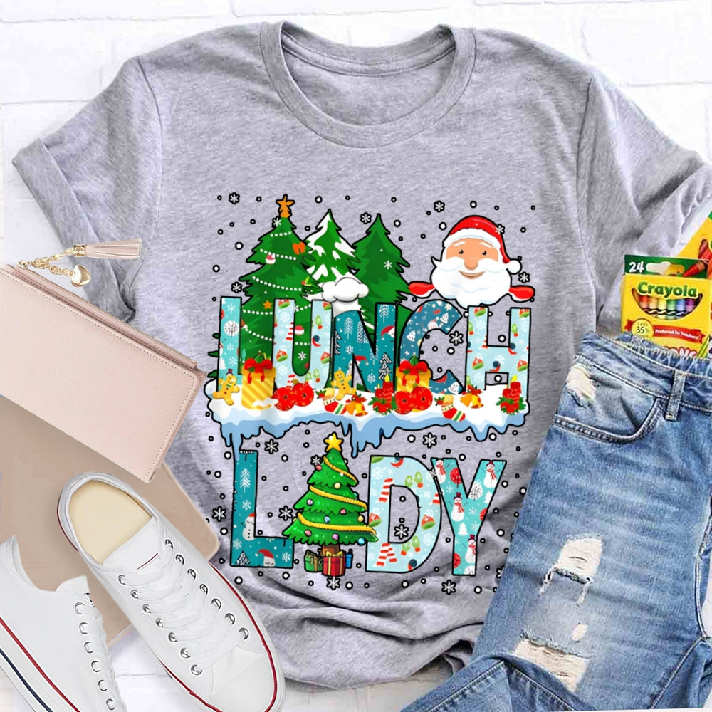 Christmas Lunch Lady Christmas Trees Snowflake Vibes T-shirt