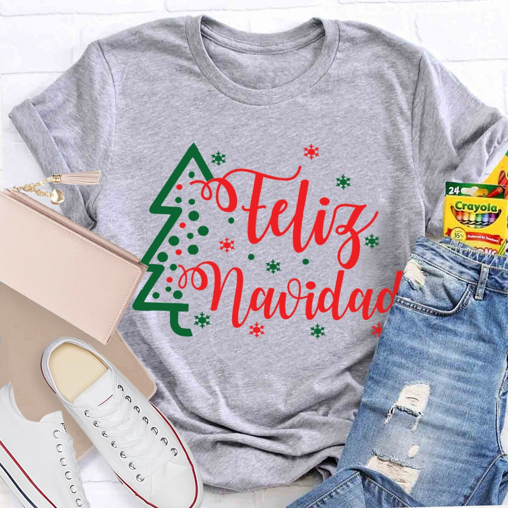Feliz Navidad Christmas Tree And Snowflakes Merry Christmas T-shirt