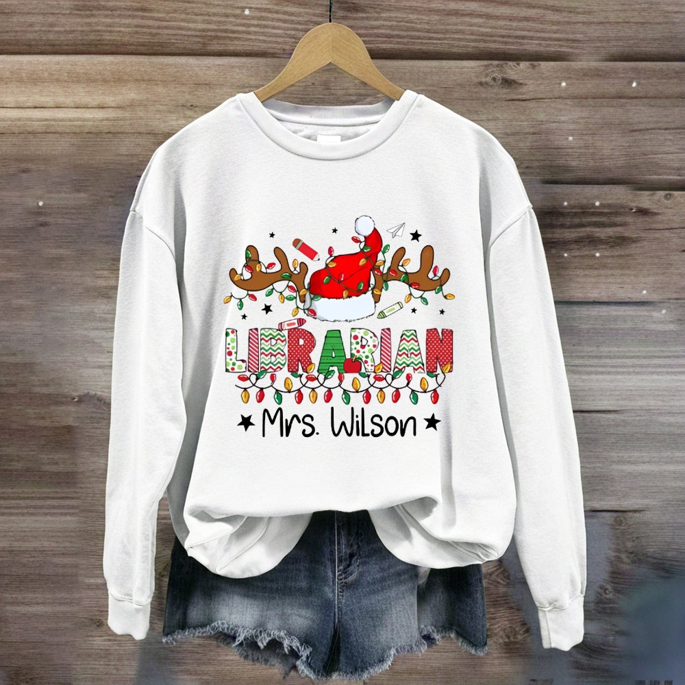 Personalized Name Christmas Librarin Sweatshirt