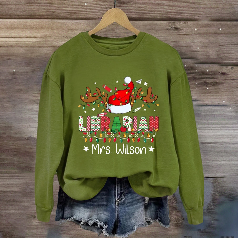 Personalized Name Christmas Librarin Sweatshirt
