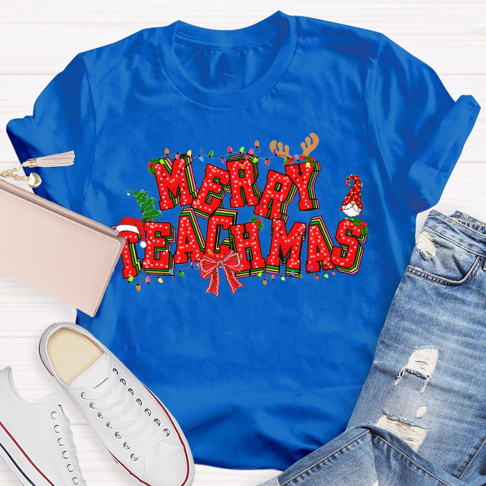 Merry Teachers Christmas Lights And Christmas Vibes Fonts T-shirt
