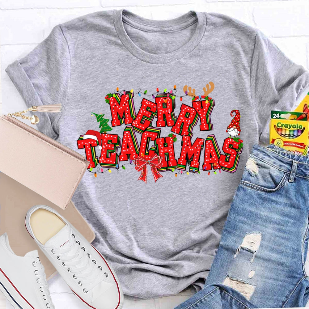 Merry Teachers Christmas Lights And Christmas Vibes Fonts T-shirt