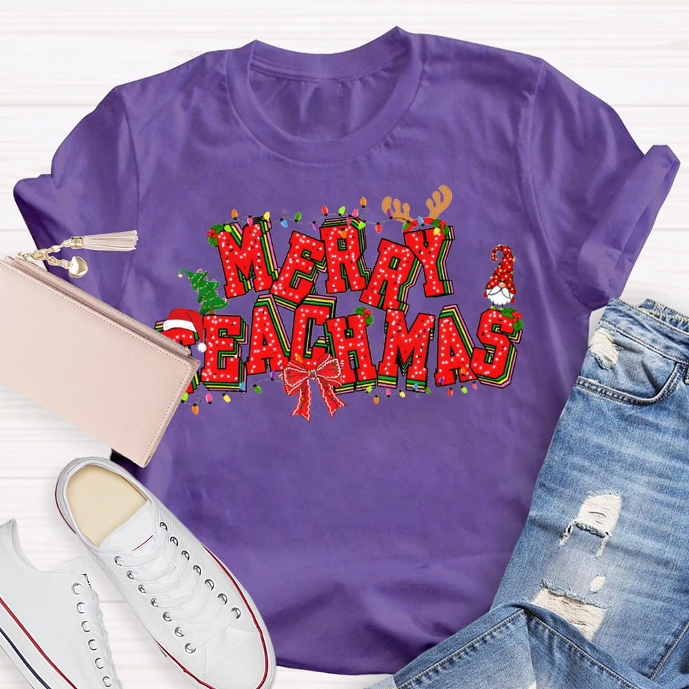 Merry Teachers Christmas Lights And Christmas Vibes Fonts T-shirt