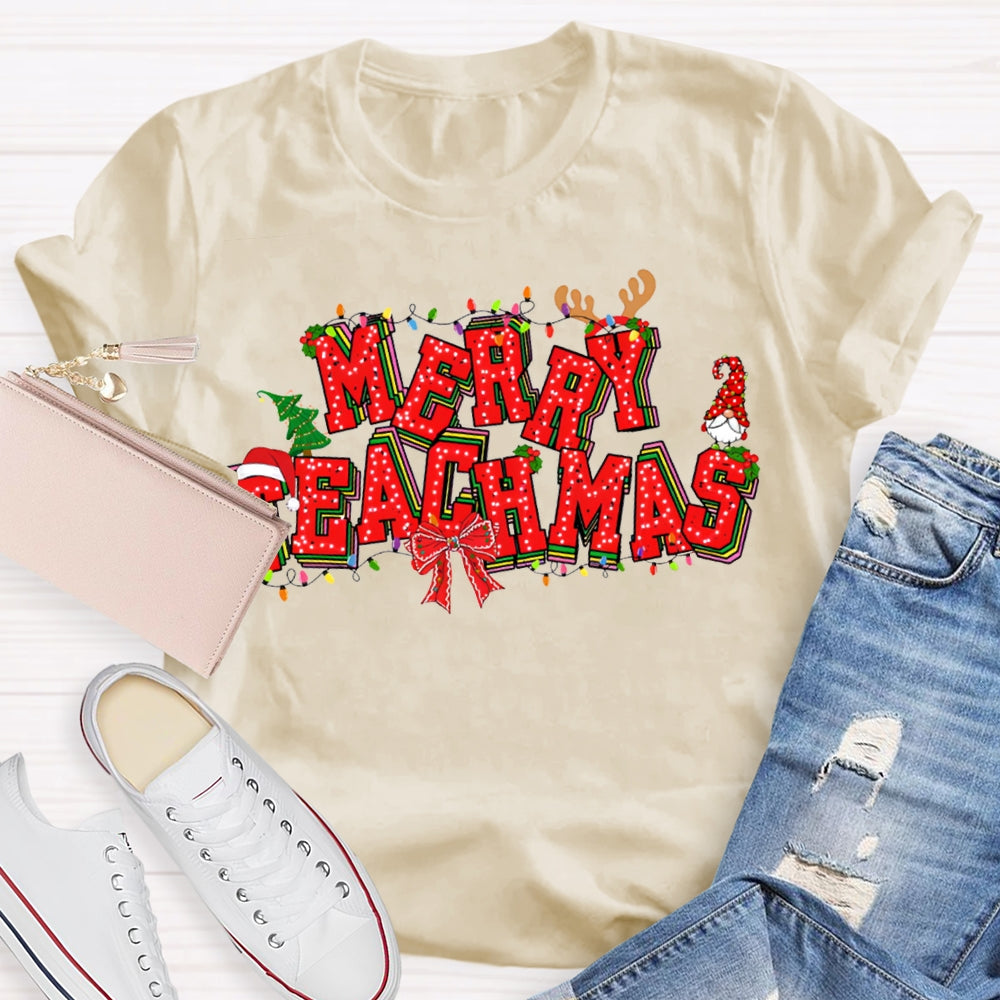 Merry Teachers Christmas Lights And Christmas Vibes Fonts T-shirt