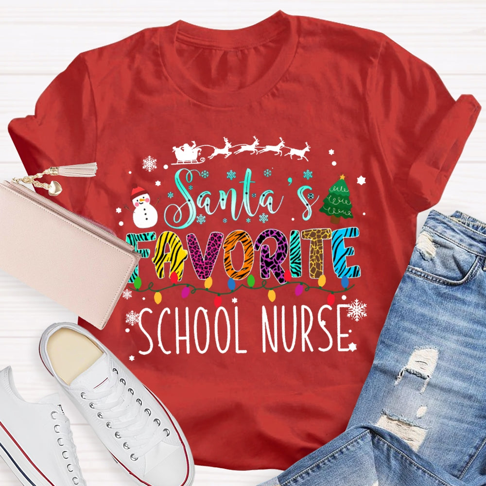 Santa'S Favorite School Nurse Christmas Lights And Christmas Vibes Fonts T-shirt