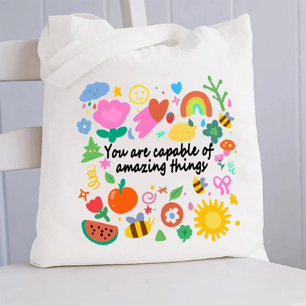 You Are Capable Of Amazing Things Floral Canvas Tote Bag