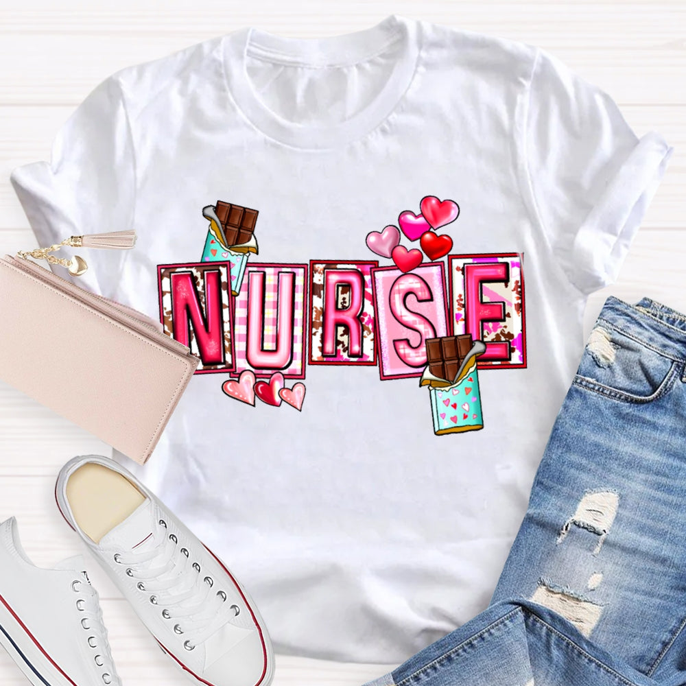 Nurse Pink Font And Hearts Valentine'S Day T-shirt