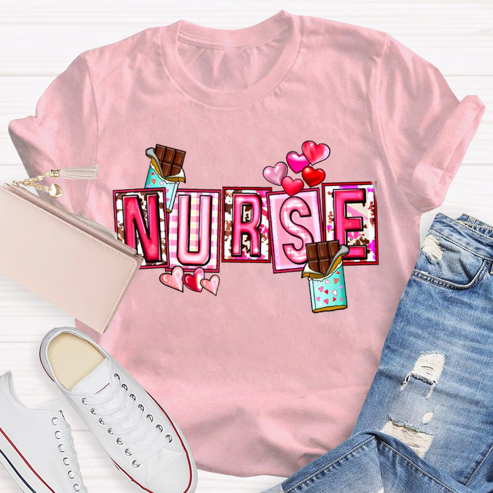 Nurse Pink Font And Hearts Valentine'S Day T-shirt