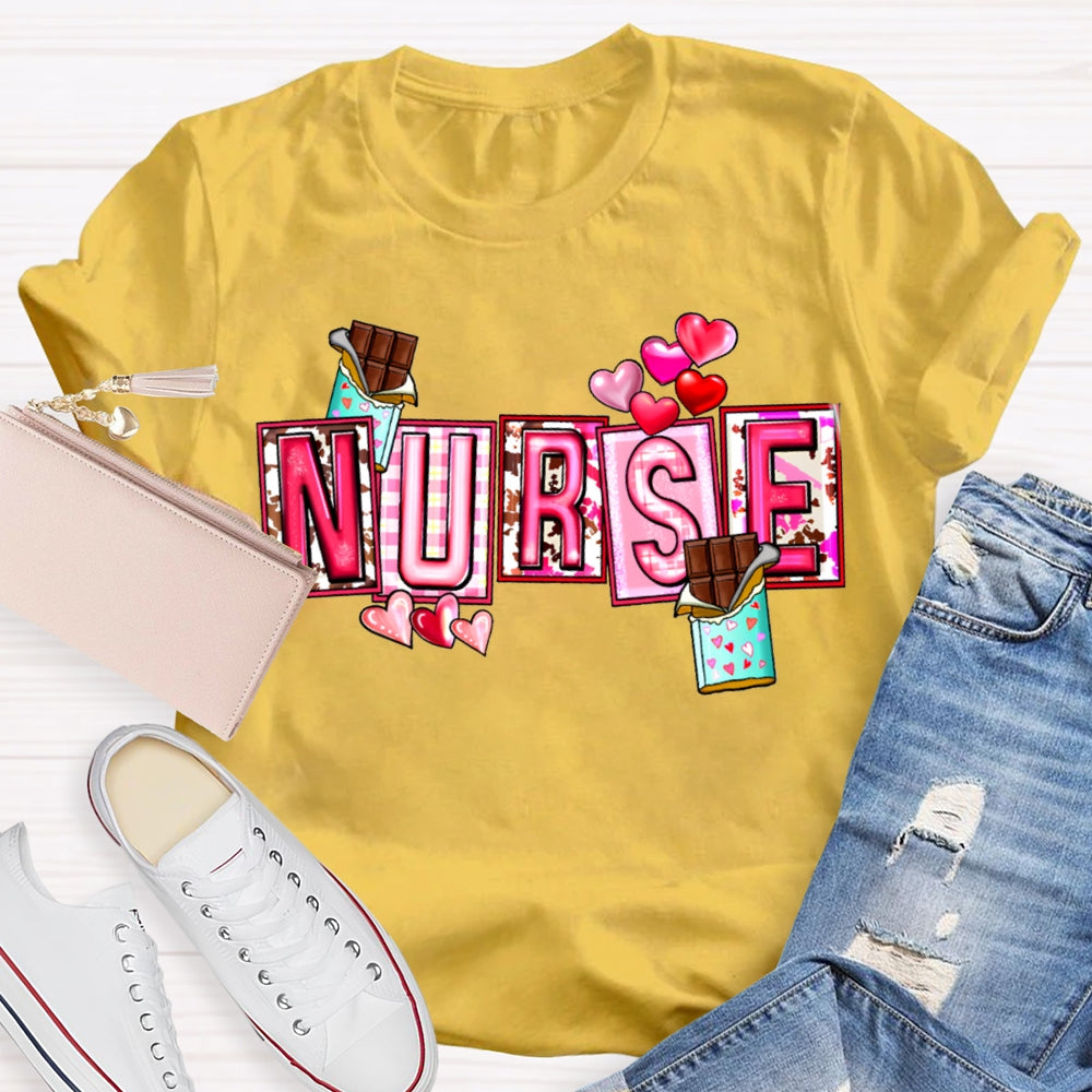 Nurse Pink Font And Hearts Valentine'S Day T-shirt