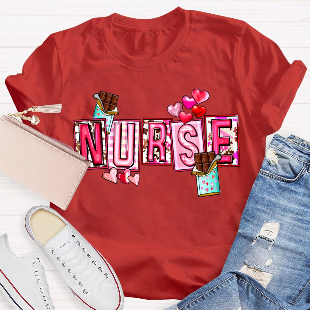 Nurse Pink Font And Hearts Valentine'S Day T-shirt